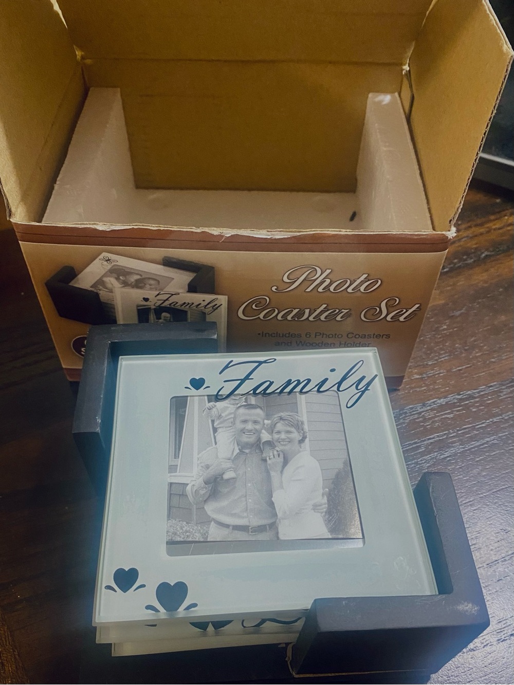 Family Photo Coaster Set in Light Blue - Unbranded